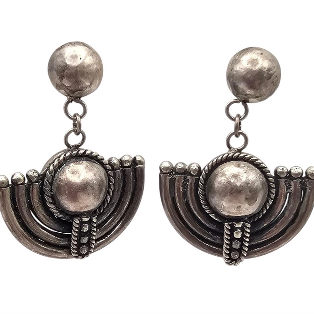 Vintage Sterling Modernist Dangle Earrings with Marcasite